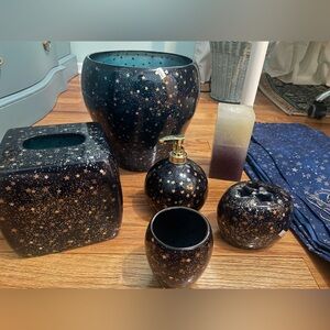Y2K Celestial Starry night pattern Bathroom Accessory Set - Blue, silver, gold